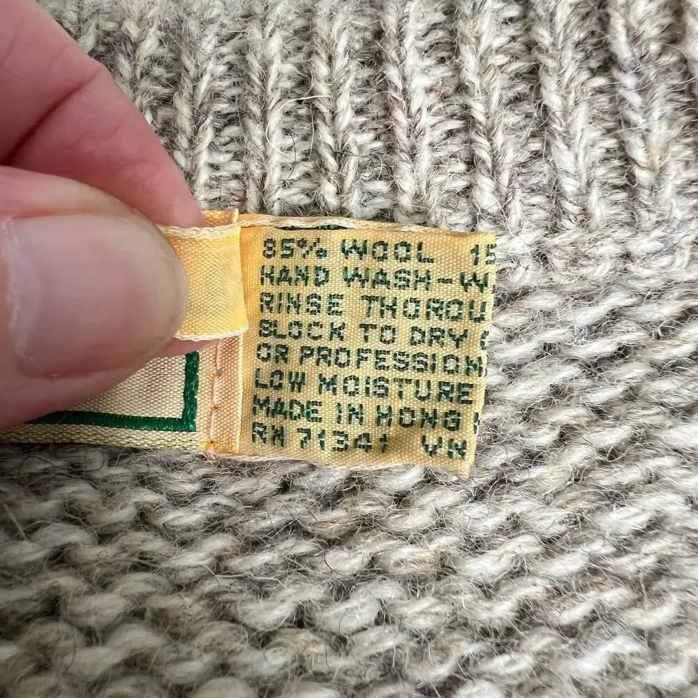 Vintage 80s LLBean Puffin Oatmeal Wool Knit Novelty Crewneck Pullover Sweater - Picture 11 of 11